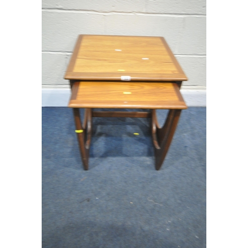 1322 - A MID CENTURY NEST OF TWO TABLES, largest 50cm cubed (condition - surface marks and stains)