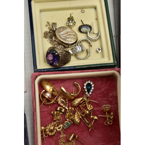 111 - AN ASSORTMENT OF 9CT GOLD YELLOW METAL AND SILVER, to include a yellow gold oval locket, hallmarked ... 