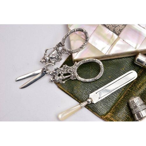 153 - A BAG OF LATE VICTORIAN AND EARLY 20TH CENTURY SILVER SEWING ACCESSORIES AND OTHER ITEMS, comprising... 