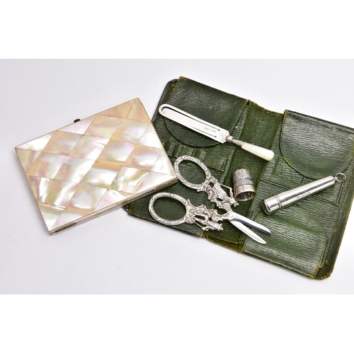 153 - A BAG OF LATE VICTORIAN AND EARLY 20TH CENTURY SILVER SEWING ACCESSORIES AND OTHER ITEMS, comprising... 