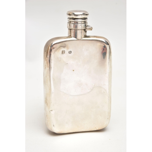 157 - A VICTORIAN SILVER HIP FLASK BY SAMPSON MORDAN & CO, of rectangular form with rounded corners, bayon... 