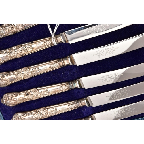 160 - A CASED SET OF SIX GEORGE V SILVER COFFEE SPOONS, A CASED SET OF SIX SILVER KINGS PATTERN TEA KNIVES... 