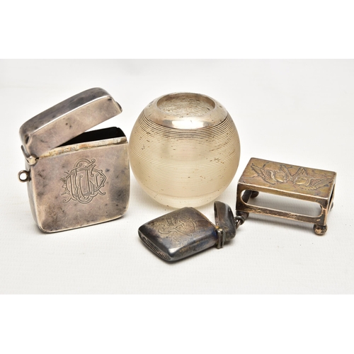 163 - FOUR ITEMS OF SILVER / SILVER MOUNTED SMOKING RELATED ITEMS, comprising an Edwardian matchbox sleeve... 