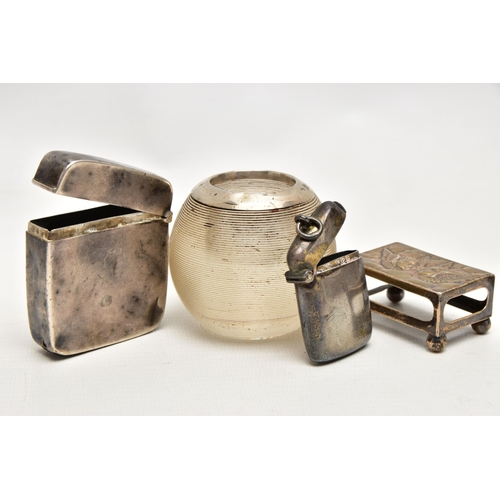 163 - FOUR ITEMS OF SILVER / SILVER MOUNTED SMOKING RELATED ITEMS, comprising an Edwardian matchbox sleeve... 