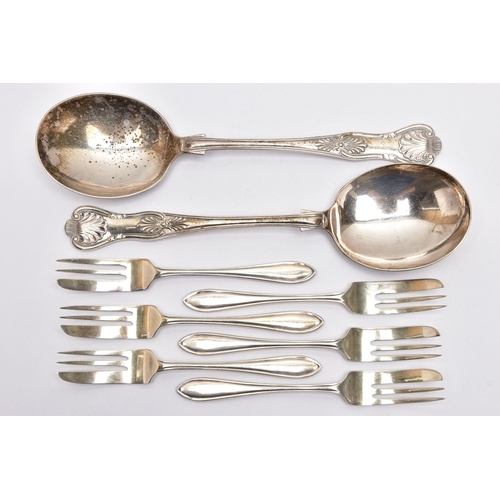 171 - A PAIR OF ELIZABETH II SILVER KINGS PATTERN SERVING SPOONS OF OVERSIZED SOUP SPOON FORM, makers J B ... 