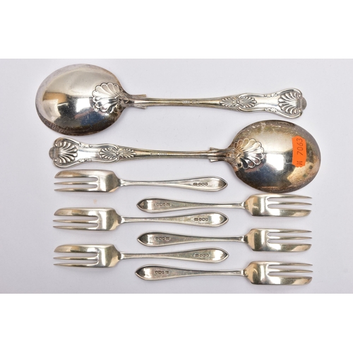 171 - A PAIR OF ELIZABETH II SILVER KINGS PATTERN SERVING SPOONS OF OVERSIZED SOUP SPOON FORM, makers J B ... 