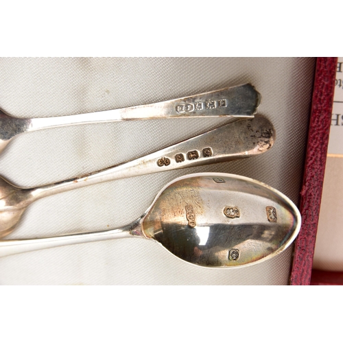 172 - TWO CASED SETS OF SIX SILVER COFFEE SPOONS AND A CASED SET OF FOUR ELIZABETH II 'BRITISH HALLMARK' L... 