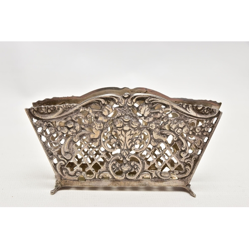 179 - A WHITE METAL LETTER HOLDER, openwork lattice design with floral, foliage and cherub detail, stamped... 