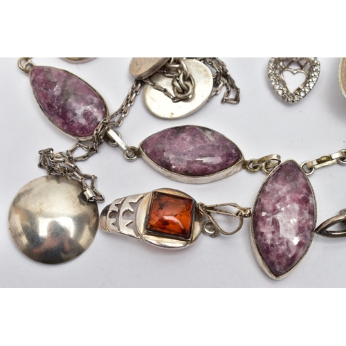 26 - A BAG OF ASSORTED SILVER AND WHITE METAL JEWELLERY, to include a pair of oval silver cufflinks, hall... 