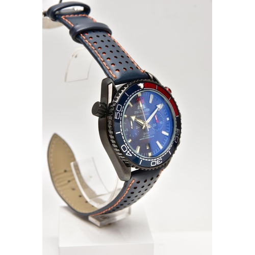 35 - A GENTS 'PAULAREIS' CHRONOGRAPH WRISTWATCH, automatic movement, round blue dial signed 'Paulareis au... 