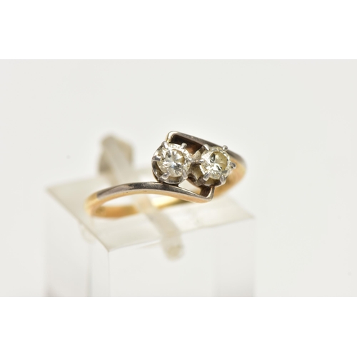 57 - A TWO STONE DIAMOND RING, two round brilliant cut  diamonds in a white metal prong setting, approxim... 