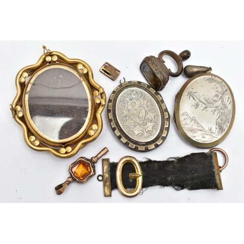 65 - AN ASSORTMENT OF LATE 19TH CENTURY JEWELLERY ITEMS, to include an AF shell cameo depicting the three... 