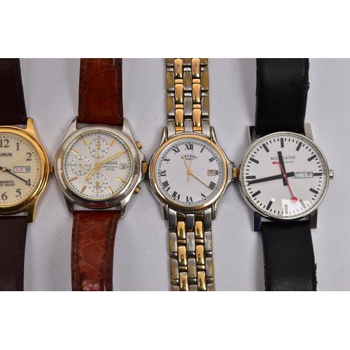 75 - SIX ASSORTED GENTS WATCHES, to include an 'Emporio Armani' AR-0264, fitted with a brown leather stra... 