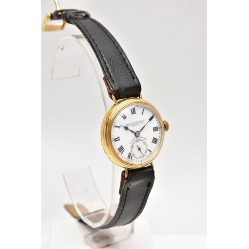 77 - AN EARLY 20TH CENTURY 18CT YELLOW GOLD BIRCH AND GAYDON LTD MANUAL WIND WRISTWATCH, the white enamel... 