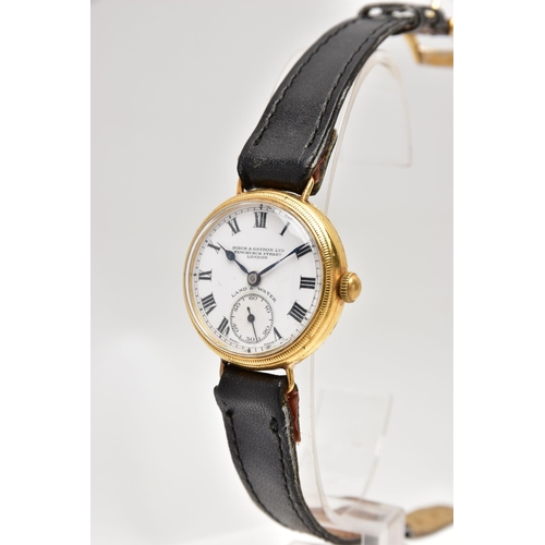 77 - AN EARLY 20TH CENTURY 18CT YELLOW GOLD BIRCH AND GAYDON LTD MANUAL WIND WRISTWATCH, the white enamel... 