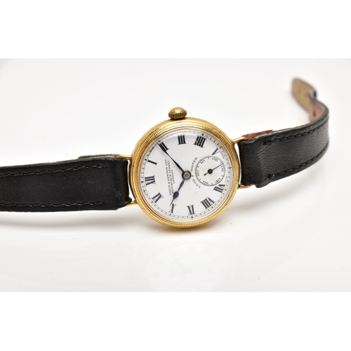 77 - AN EARLY 20TH CENTURY 18CT YELLOW GOLD BIRCH AND GAYDON LTD MANUAL WIND WRISTWATCH, the white enamel... 