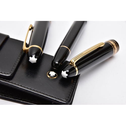 79 - A TWO PIECE 'MONTBLANC' PEN SET, to include a black laquaer with gold detailed coller, fountain pen,... 