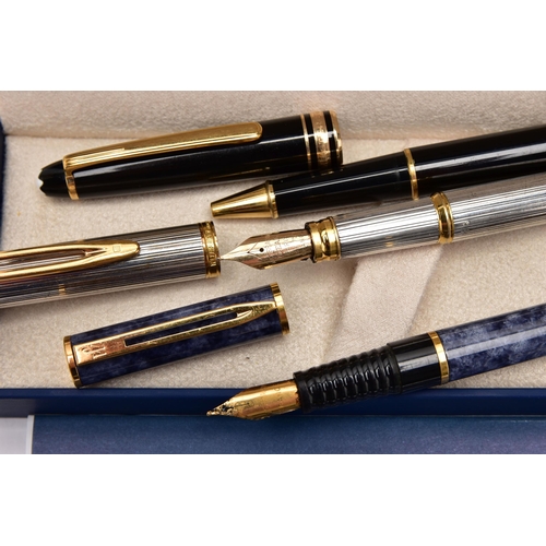 80 - A SELECTION OF FOUNTAIN AND BALL POINT PENS, to include a boxed 'Waterman' fountain pen, a 'Montblan... 