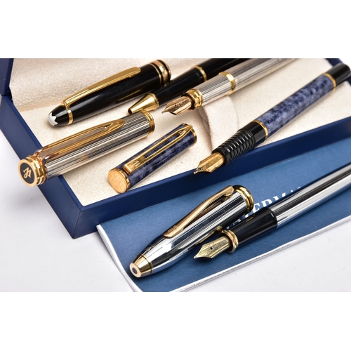 80 - A SELECTION OF FOUNTAIN AND BALL POINT PENS, to include a boxed 'Waterman' fountain pen, a 'Montblan... 