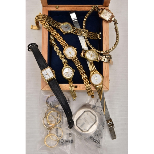 82 - A BOX OF ASSORTED WATCHES AND COSTUME JEWELLERY, to include a 'Rotary' automatic watch head, seven l... 