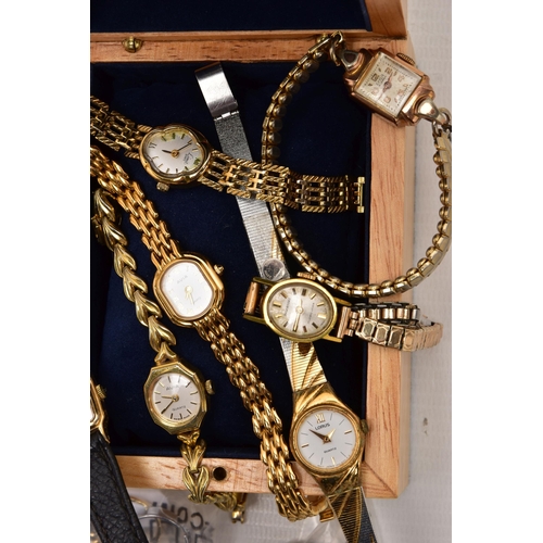 82 - A BOX OF ASSORTED WATCHES AND COSTUME JEWELLERY, to include a 'Rotary' automatic watch head, seven l... 