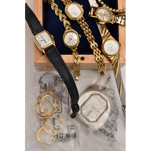 82 - A BOX OF ASSORTED WATCHES AND COSTUME JEWELLERY, to include a 'Rotary' automatic watch head, seven l... 