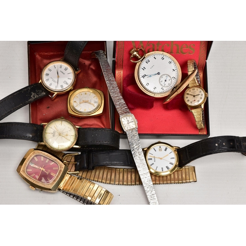 83 - A BOX OF ASSORTED WRISTWATCHES, four gents wristwatches, names to include 'Accurist, Allain, Lorus, ... 