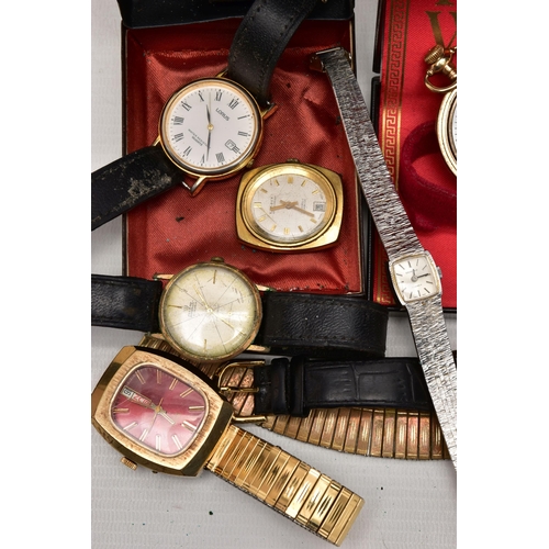 83 - A BOX OF ASSORTED WRISTWATCHES, four gents wristwatches, names to include 'Accurist, Allain, Lorus, ... 