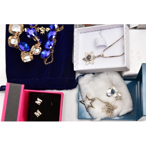 88 - AN ASSORTMENT WHITE METAL JEWELLERY, to include six white metal necklaces, each stamped 925, a yello... 