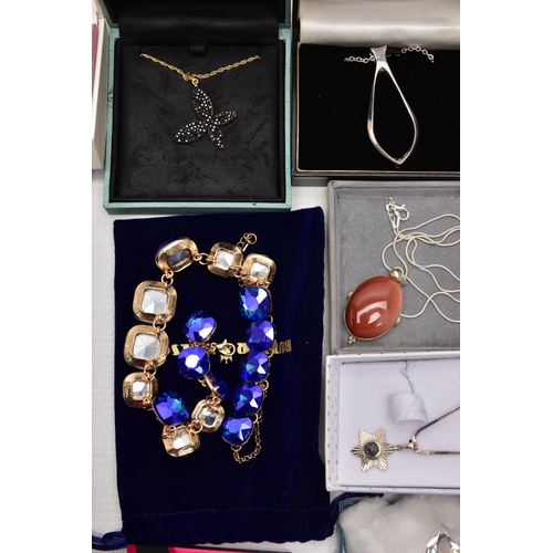 88 - AN ASSORTMENT WHITE METAL JEWELLERY, to include six white metal necklaces, each stamped 925, a yello... 