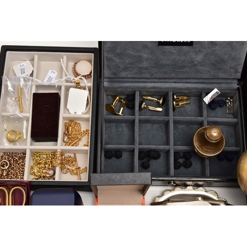 91 - A BOX OF ASSORTED ITEMS, to include a pair of silver salt and pepper shakers, hallmarked 'W H Manton... 