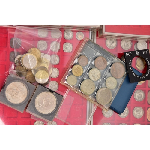 99 - SIX LINDNER COIN TRAYS, some trays contain copper coins, old one pound coins, silver coinage pre 194... 