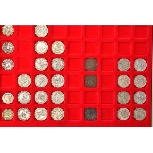 99 - SIX LINDNER COIN TRAYS, some trays contain copper coins, old one pound coins, silver coinage pre 194... 