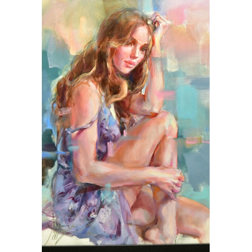 291 - ANNA RAZUMOVSKAYA (RUSSIAN CONTEMPORARY) 'IN LONGING', a modern style portrait of a female figure we... 