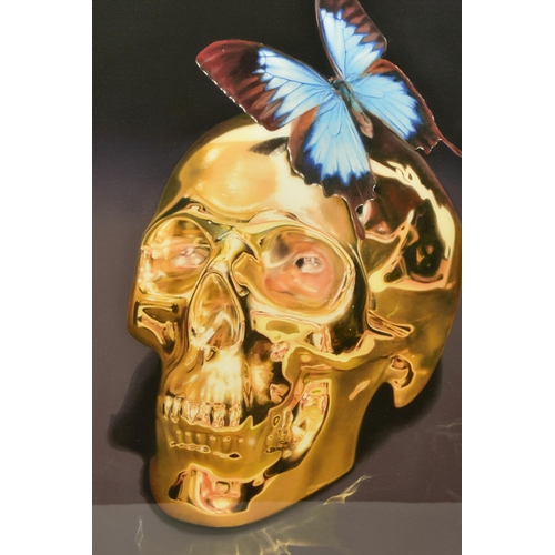 293 - RORY HANCOCK (BRITISH 1987) 'BUTTERFLY KISS' a signed limited edition box canvas print of a skull 5/... 