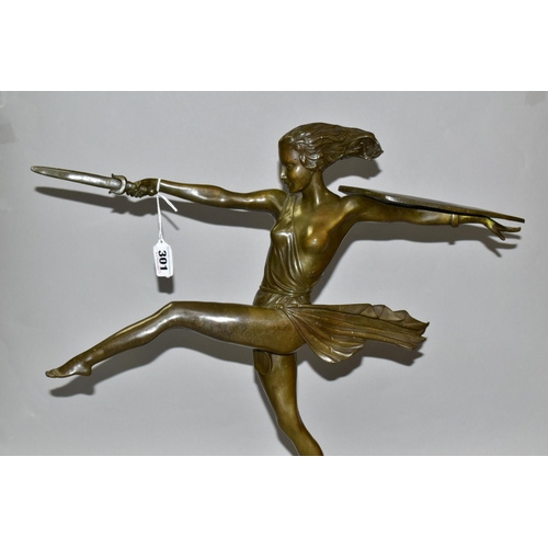 301 - AFTER PIERRE LE FAGUAYS (FRENCH, 18921962) AN ART DECO BRONZE STUDY OF A FEMALE WARRIOR, titled 'Th... 