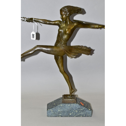 301 - AFTER PIERRE LE FAGUAYS (FRENCH, 18921962) AN ART DECO BRONZE STUDY OF A FEMALE WARRIOR, titled 'Th... 