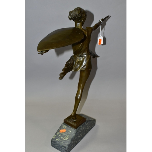 301 - AFTER PIERRE LE FAGUAYS (FRENCH, 18921962) AN ART DECO BRONZE STUDY OF A FEMALE WARRIOR, titled 'Th... 