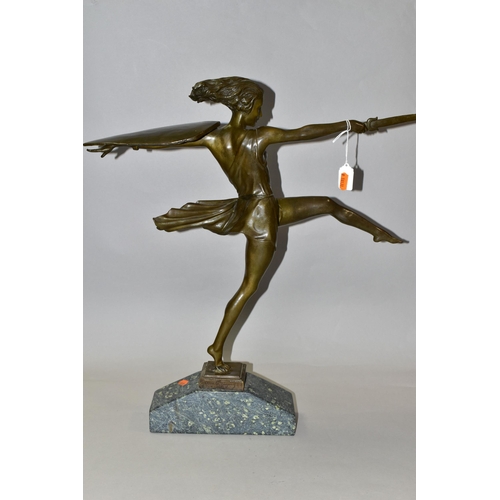 301 - AFTER PIERRE LE FAGUAYS (FRENCH, 18921962) AN ART DECO BRONZE STUDY OF A FEMALE WARRIOR, titled 'Th... 