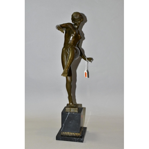 302 - AFTER PIERRE LE FAGUAYS (FRENCH, 18921962) AN ART DECO BRONZE STUDY OF A FEMALE NUDE, titled 'The D... 