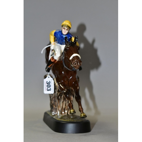 303 - A BESWICK STEEPLECHASER 2505 FIGURE, of a jockey and racehorse jumping a fence, printed black crest ... 