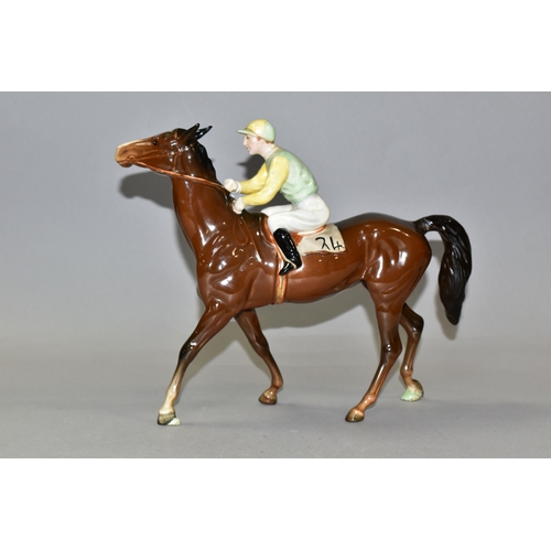 304 - A BESWICK RACEHORSE AND JOCKEY (WALKING RACEHORSE) 1037 FIGURE, colourway no 2, the jockey wearing p... 