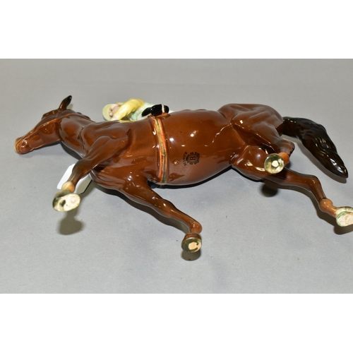 304 - A BESWICK RACEHORSE AND JOCKEY (WALKING RACEHORSE) 1037 FIGURE, colourway no 2, the jockey wearing p... 