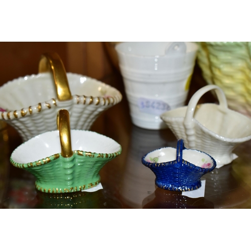 309 - A ROYAL WORCESTER BLUSH IVORY JUG AND SIX GRAINGER / ROYAL WORCESTER BASKETS AND PAIL, the jug print... 