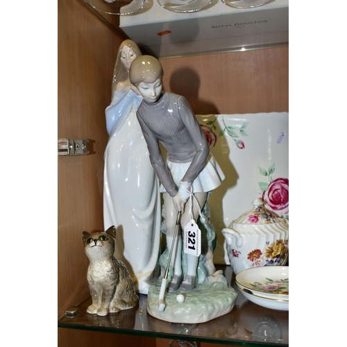 321 - A COLLECTION OF CERAMICS, to include a Lladro 'Golf Player (Woman)' model no 4851, sculptor Vicente ... 