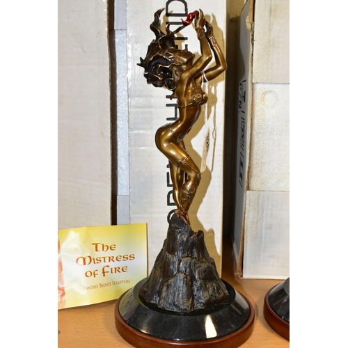 326 - TWO HOT CAST BRONZE FANTASY STUDIES BY BORIS, comprising 'The Mistress of Fire' with certificate, an... 