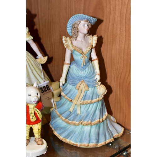 328 - A GROUP OF FIGURINES AND CERAMIC CHARACTER FIGURES,  comprising Coalport The Age of Elegance 'Pettic... 