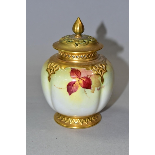 333 - A ROYAL WORCESTER POT POURRI VASE AND COVER, by Kitty Blake, the vase of lobed form with pierced nec... 