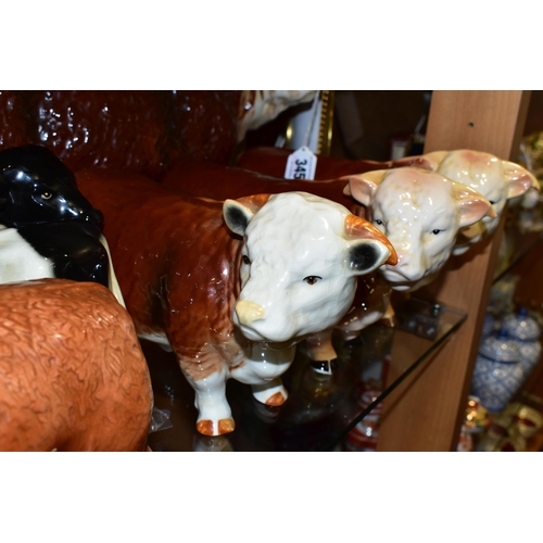 345 - A COLLECTION OF COOPERCRAFT AND MELBA WARE BULLS, comprising three  Melba Ware Hereford bulls, heigh... 