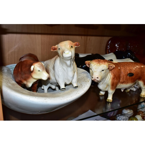 345 - A COLLECTION OF COOPERCRAFT AND MELBA WARE BULLS, comprising three  Melba Ware Hereford bulls, heigh... 